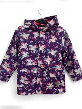Hatley Purple Unicorn Print Kids Hooded Raincoat